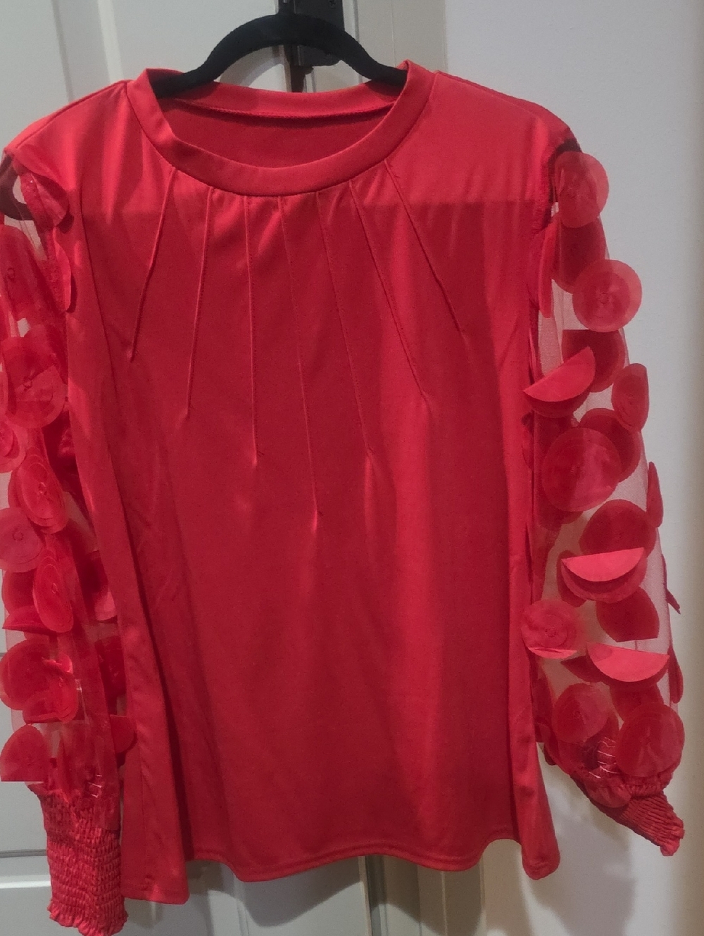 Women's Red Decorative Sleeve Blouse